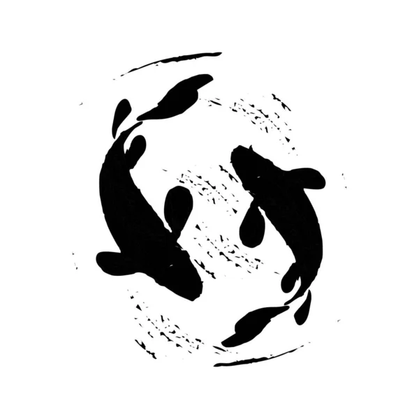 Чорне Чорнило Мистецтво Ображає Рибу Кої Ілюстрація — стоковий вектор