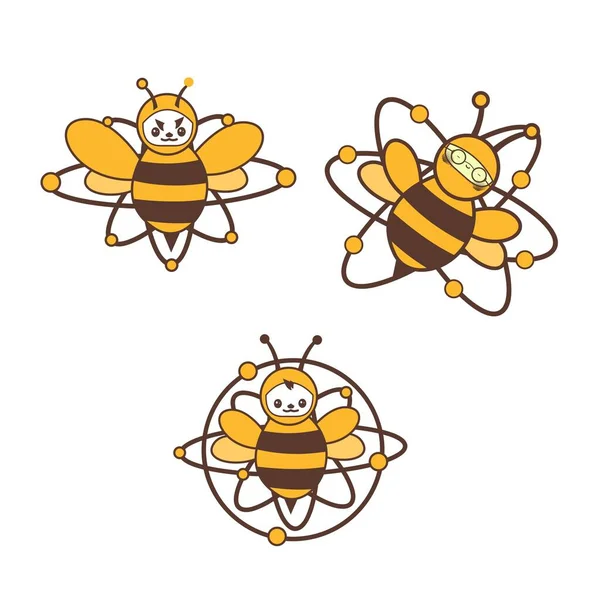 Set Atomic Bee Character Logo Vector Icon — Stock Vector
