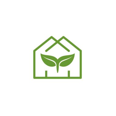 Tarım logosu ve vektör simgesi için yapraklı yeşil ev