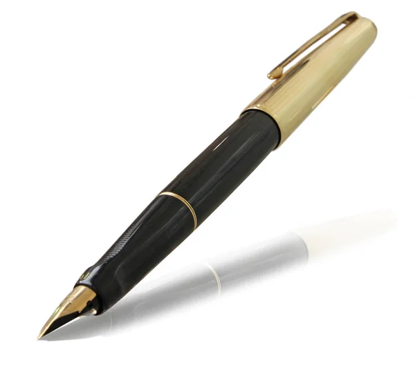 Elegant gold plated business fountain pen isolated on a white background. — Stock Photo, Image
