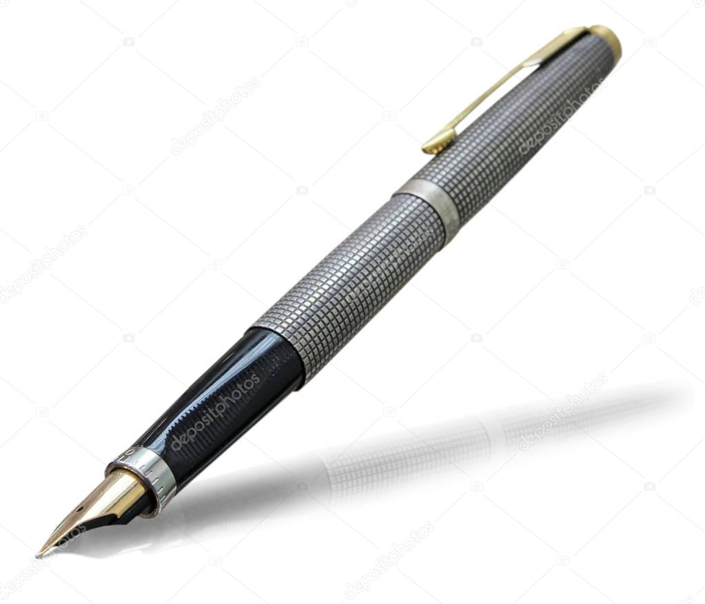 Elegant plated business fountain pen isolated on a white background.