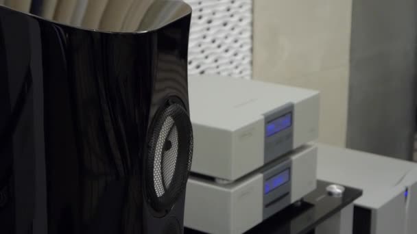 Audiofiele luidsprekers en Hi-Fi geluidssysteem. Close-up weergave. — Stockvideo