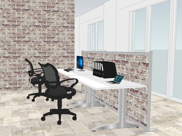 Weergave van kantoorruimte met een met een interieur wand-patroon op de achtergrond — Stockfoto