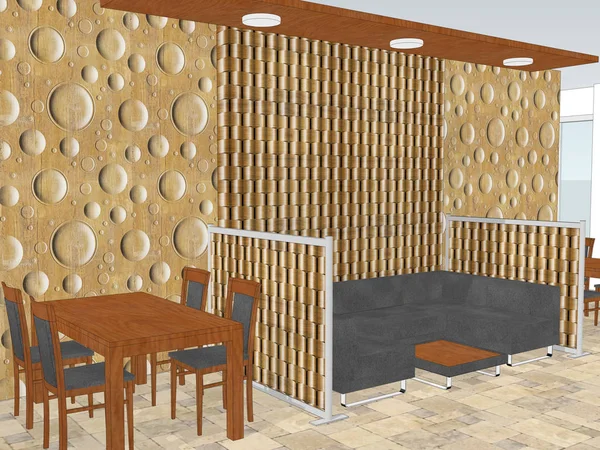 Pemandangan restoran dengan pola dinding interior dengan pola dekoratif di latar belakang — Stok Foto