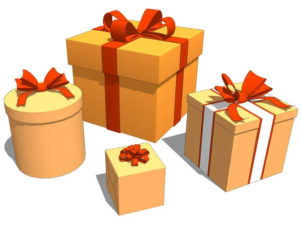 Grupa prezenty z kolor pomarańczowy na urodziny lub święto Bożego Narodzenia — Zdjęcie stockowe