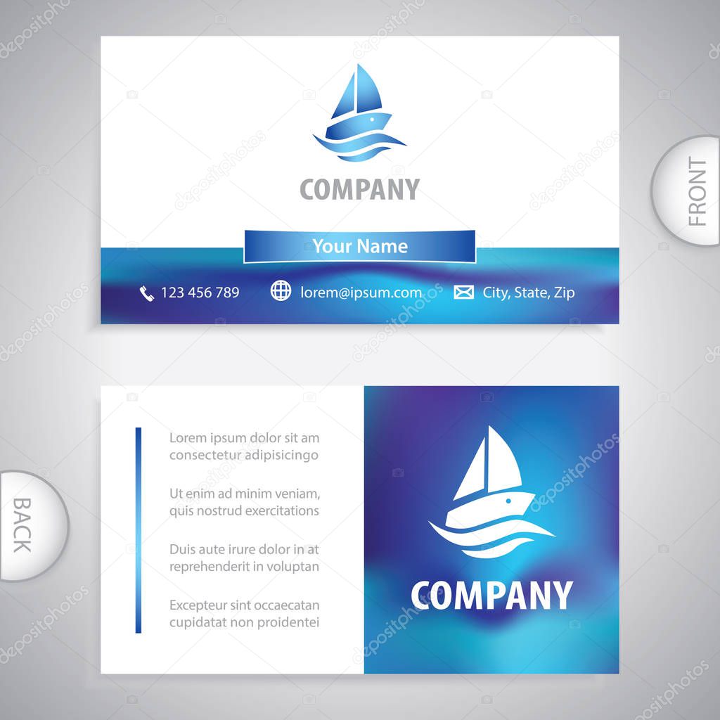 business card - cruise sailboat - yachts and wharf - company presentations