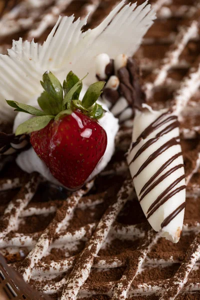 Mouse Chocolate Cake Strawberry Grated White Chocolate Topping — Stock Photo, Image