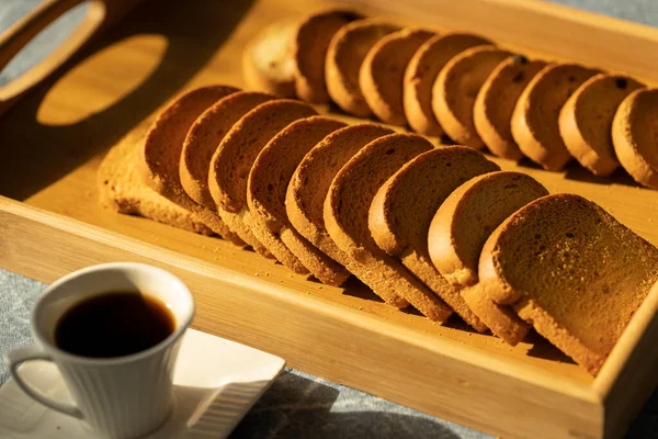 Nicely Spread Rusks Tray Arabic Coffee — Stock Photo, Image