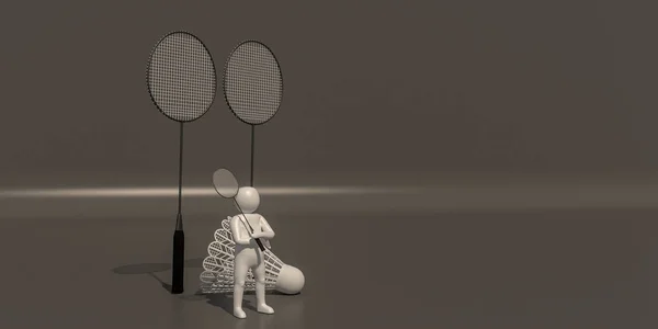 Renderização Badminton Fundo Cinza — Fotografia de Stock