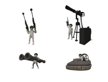 3D çizer, beyaz karakterin beyaz arka planda üç boyutlu canlandırması.