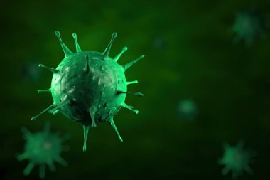 3D mikroskop virüsü yaklaşıyor. Bulaşıcı hastalıklara yol açan 3D illüstrasyon virüsleri, Hepatit, H1N1, HIV, FLU, AIDS gibi bağışıklık sisteminin azalması. Viral hastalığın önlenmesi.