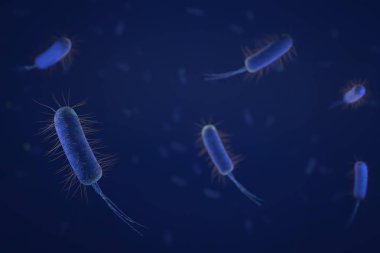 Mikroskobik bakterilere yakın çekim, 3 boyutlu illüstrasyon