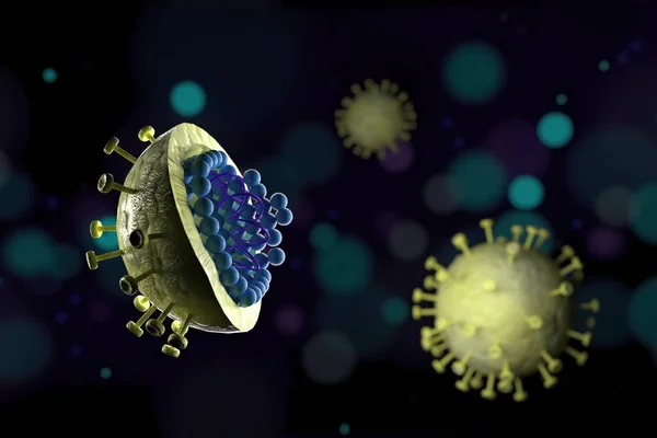 3D illüstrasyon, mikroskop Hepatit B virüsünü kapat