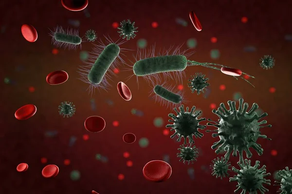 Ilustração Close Vírus Microscópico Bactérias Glóbulos Vermelhos — Fotografia de Stock