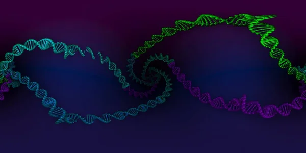 Ilustrace Struktury Dna Deoxyribonukleové Kyseliny Rovnostranný Obraz 360 Lékařské Panoramatické — Stock fotografie