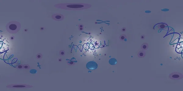 Dnaデオキシリボ核酸構造の3Dイラスト 四角形の360 Vr画像 医学的なパノラマの背景 — ストック写真