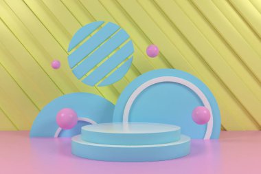 3D görüntüleme, soyut geometrik arkaplan, silindir podyum, minimalist ilkel şekiller, modern model, boş şablon, boş vitrin, vitrin