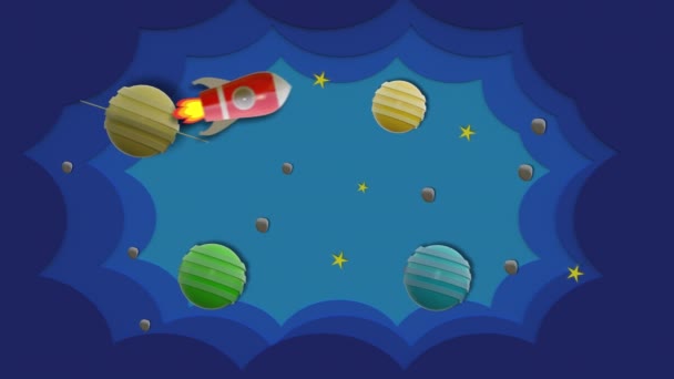 Animation Motion, Raumschiff fliegt im Weltraum. Sekunden 2-8 können für die Schleife schneiden — Stockvideo