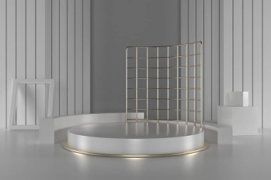 3D görüntüleme, soyut geometrik arkaplan, silindir podyum, minimalist ilkel şekiller, modern model, boş şablon, boş vitrin, vitrin