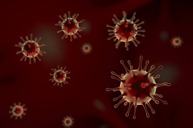 Coronavirus Covid-19 ile enfekte olmuş tıbbi 3D illüstrasyon, Çin 'de bir solunum hücresi virüsü gribi.
