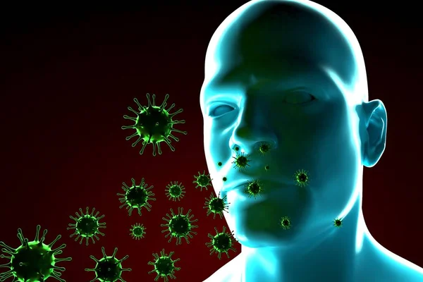 Coronavirus Covid-19 ile enfekte olmuş tıbbi 3D illüstrasyon, Çin 'de bir solunum hücresi virüsü gribi.