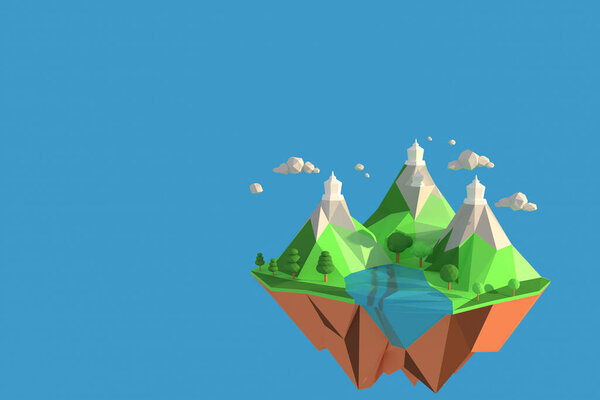 3D illustrator of Chaloem Phrakiat Temple, Thailand, 3d rendering Low Polygon Geometry Background. Abstract Polygonal Geometric Shape. Lowpoly Minimal Style Art.