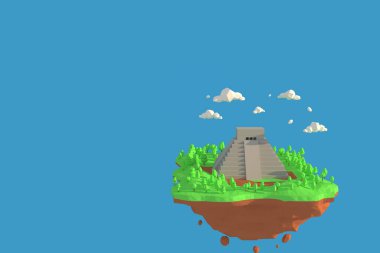 3 boyutlu illüstratör Chichen Itza, Yucatan Yarımadası, Meksika. 3d düşük çokgen geometri arkaplanı oluşturuluyor. Soyut çokgen geometrik şekil. Lowpoly en düşük biçim sanatı.