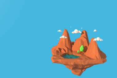 Üç boyutlu çizer Yüksek Dağlar. 3d düşük çokgen geometri arkaplanı oluşturuluyor. Soyut çokgen geometrik şekil. Lowpoly en düşük biçim sanatı.