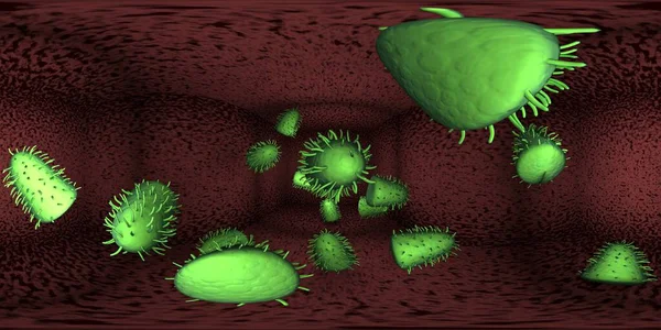 Rendering Microscope Virus Bacteria Close Equirectangular 360 Image Medical Panoramic — Stok fotoğraf