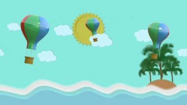 Animasyon Hareketi, Balon adada süzülür ve denizde palmiye ağaçları. Saniyeler 2-8 döngü için kesilebilir
