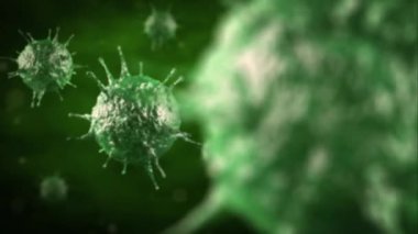 3D mikroskop virüsü yaklaşıyor. Bulaşıcı hastalıklara neden olan 3D illüstrasyon virüsleri, bağışıklık sisteminin azalması, Hepatit, H1N1, HIV, FLU, AIDS, covid-19. Viral hastalığın önlenmesi.