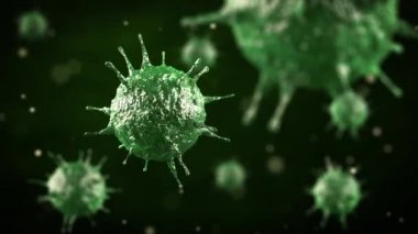 3D mikroskop virüsü yaklaşıyor. Bulaşıcı hastalıklara neden olan 3D illüstrasyon virüsleri, bağışıklık sisteminin azalması, Hepatit, H1N1, HIV, FLU, AIDS, covid-19. Viral hastalığın önlenmesi.