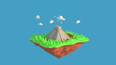3 boyutlu illüstratör Chichen Itza, Yucatan Yarımadası, Meksika. 3d düşük çokgen geometri arkaplanı oluşturuluyor. Soyut çokgen geometrik şekil. Lowpoly en düşük biçim sanatı.
