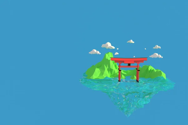 Ilustrador Santuario Sintoísta Isla Itsukushima Japón Rendering Fondo Geometría Polígono —  Fotos de Stock