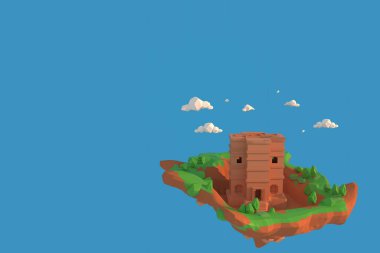 Etiyopya 'da 3 boyutlu illüstratör Lalibela. 3D görüntüleme Düşük Çokgen Geometri Arkaplanı. Soyut Çokgen Geometrik Şekil. Lowpoly Minimum Biçim Sanatı.