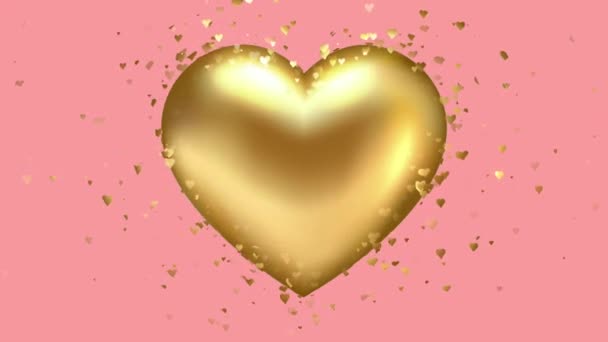 Corazón Dorado Corazoncitos Fondo Animación Rosa — Vídeos de Stock