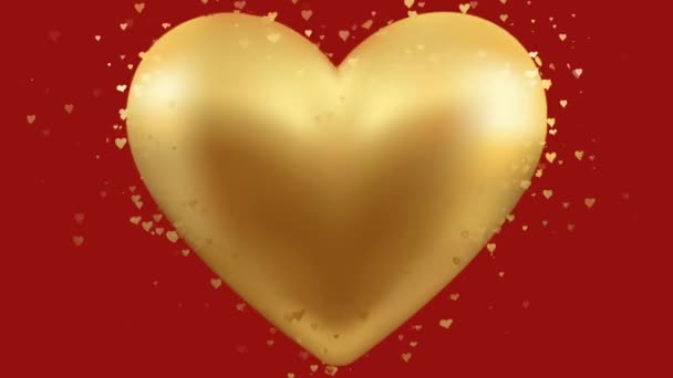 Cuore Oro Cuoricini Rosso Sfondo Animazione — Video Stock