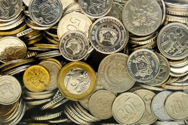 scattered coins of singapore background close up view