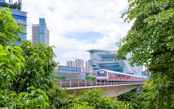 Singapur-22 DIC 2017: Singapur mrt train view from green forest day view — Foto de Stock