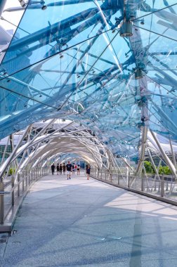 Singapore-14 DEC 2017: Singapore helix bridge view from under shelter pointday, view, color, people, summer, attraction, curved, person, destination, triangle, walking, glass, cross, inspired, pedestr