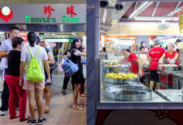 Singapur-07 Aralık 2017: Singapur Çin kenti ünlü yemek sokağı manzarası