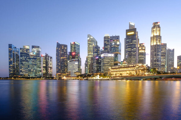 Singapore-26 FEB 2020:Singapore CBD buildings cluster in night view