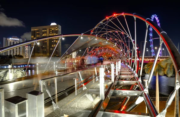 Singapur Feb 2020 Puente Helix Ligero Por Noche Singapur — Foto de Stock