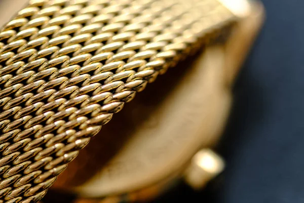Goldfarbe Makroansicht Des Metallarmbands Von Uhr — Stockfoto