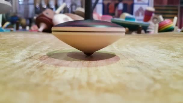 Wooden Colored Spinning Top — Stock Video