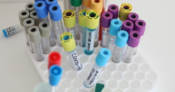 Experimentele Tests Coronavirus Covid Reageerbuizen Laboratoria Voor Medische Biotechnologie — Stockvideo