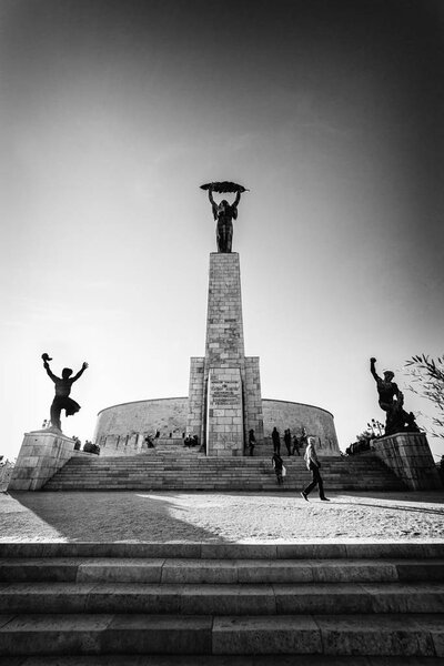 Budapest, Hungary - October 01, 2019: The Liberty Statue or Freedom Statue is a monument on the Gellrt Hill in Budapest. It commemorates for the independence, freedom, and prosperity of Hungary.