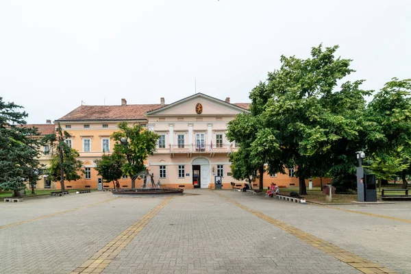 Kikinda Szerbia 2019 Július Nemzeti Múzeum Épület Gyönyörű Szökőkút Család — Stock Fotó