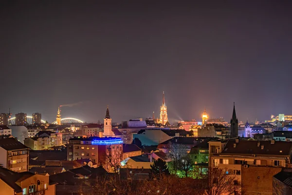 Нови Сад Сербия Января 2020 Года Ночная Панорама Города Нови — стоковое фото