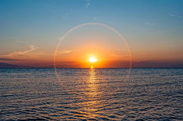 sunset at sea with a circle effect